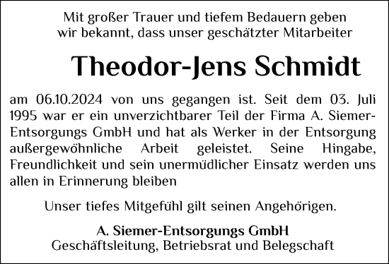 Anzeige von Theodor-Jens Schmidt von OM-Medien