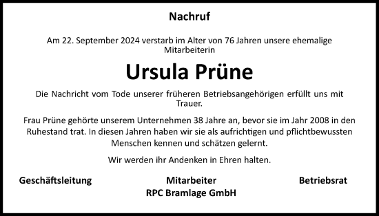 Anzeige von Ursula Prüne von OM-Medien