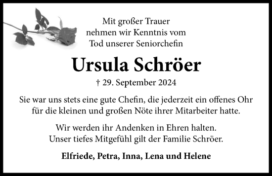 Anzeige von Ursula Schröer von OM-Medien