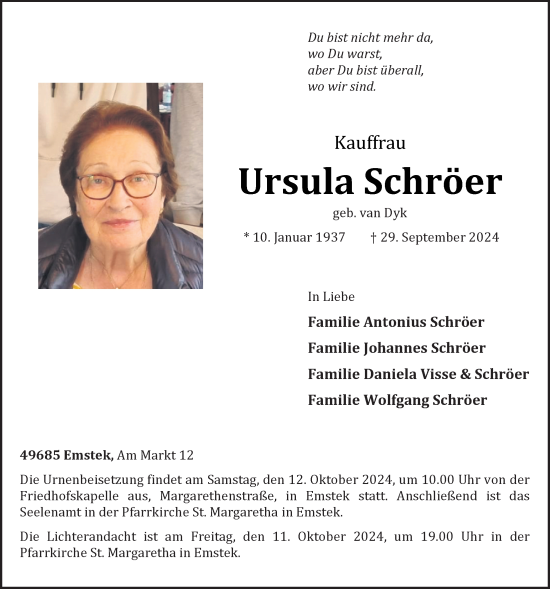 Anzeige von Ursula Schröer von OM-Medien