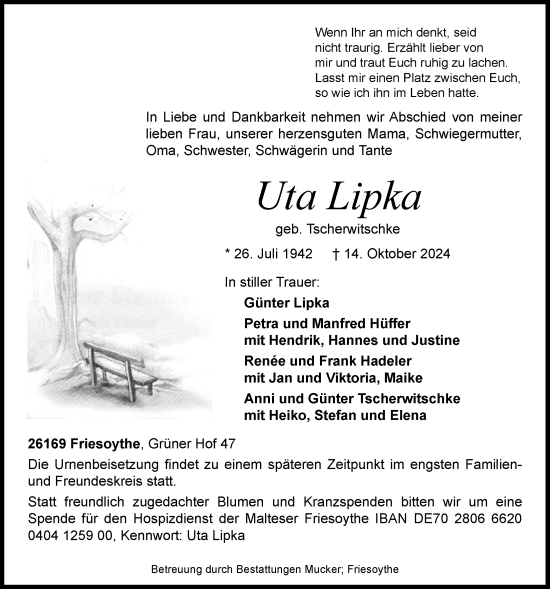 Anzeige von Uta Lipka von OM-Medien