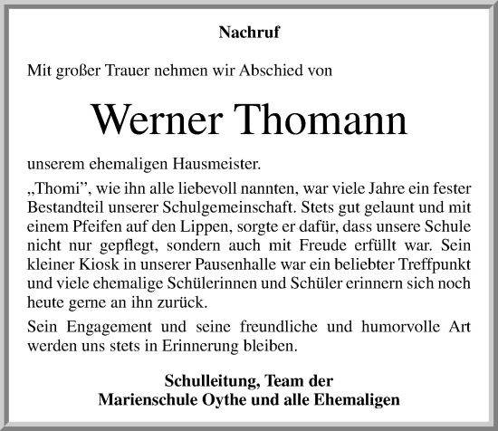 Anzeige von Werner Thomann von OM-Medien