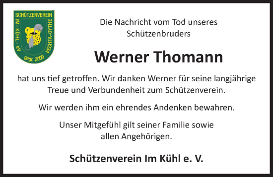 Anzeige von Werner Thomann von OM-Medien