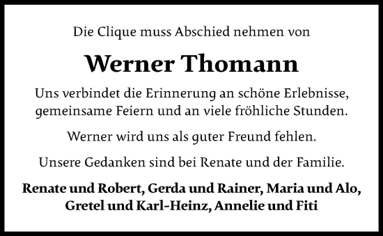 Anzeige von Werner Thomann von OM-Medien