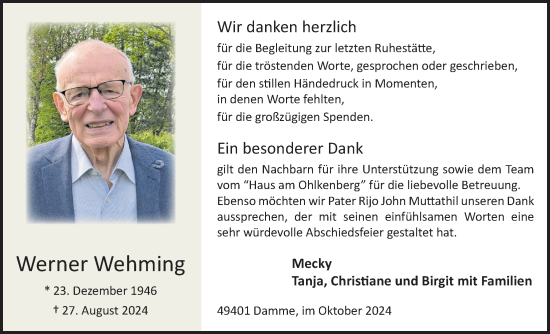 Anzeige von Werner Wehming von OM-Medien