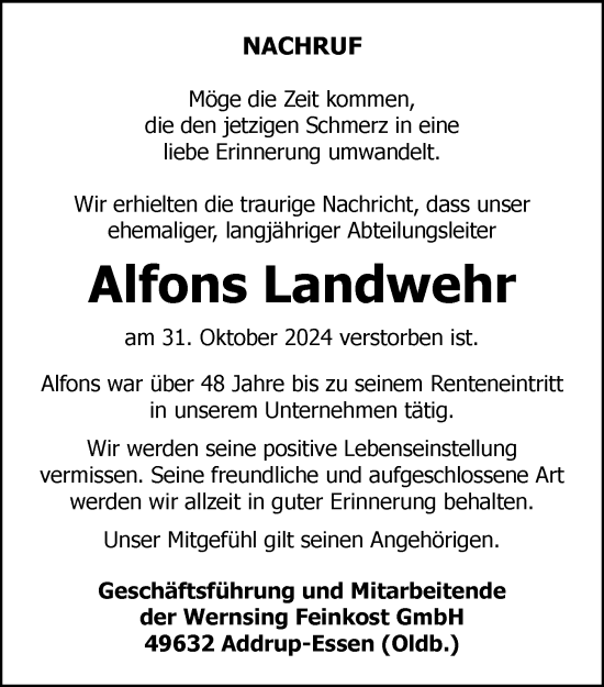 Anzeige von Alfons Landwehr von OM-Medien