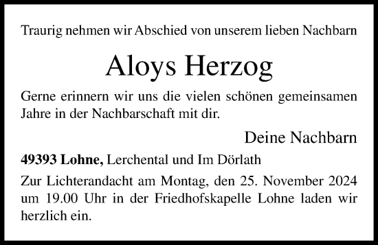 Anzeige von Aloys Herzog von OM-Medien