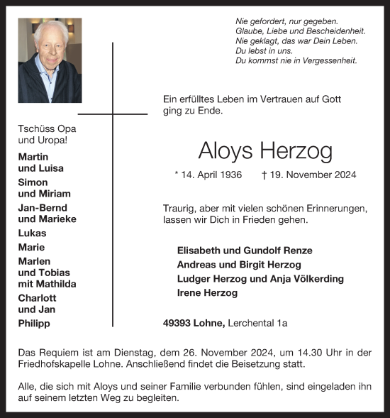 Anzeige von Aloys Herzog von OM-Medien