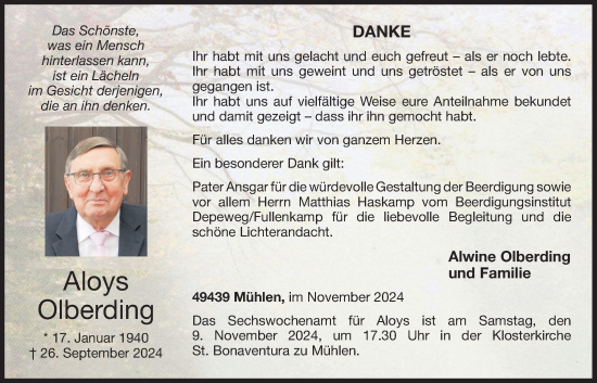 Anzeige von Aloys Olberding von OM-Medien