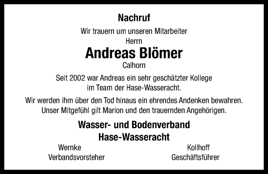 Anzeige von Andreas Blömer von OM-Medien