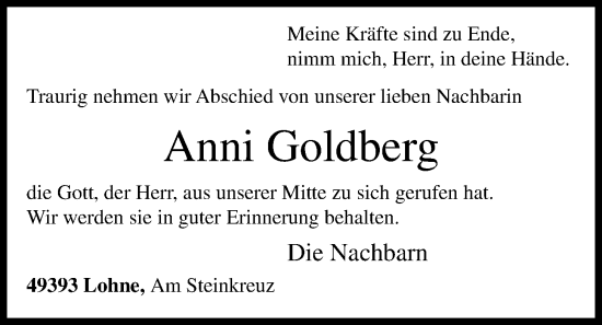 Anzeige von Anni Goldberg von OM-Medien