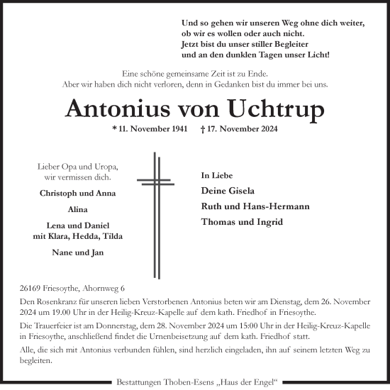 Anzeige von Antonius von Uchtrup von OM-Medien