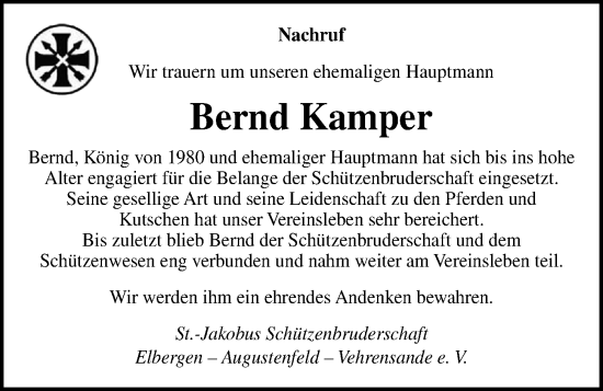 Anzeige von Bernd Kamper von OM-Medien