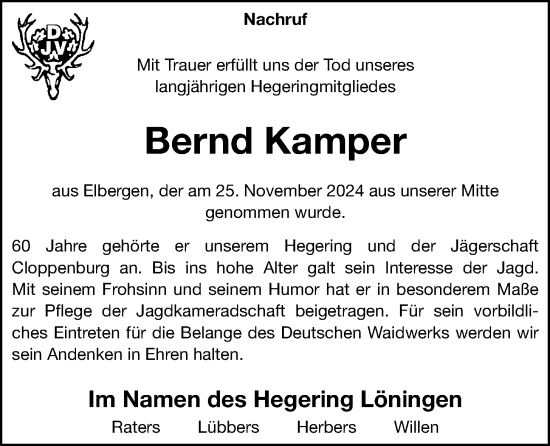 Anzeige von Bernd Kamper von OM-Medien