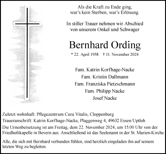 Anzeige von Bernhard Ording von OM-Medien