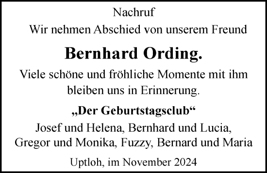 Anzeige von Bernhard Ording von OM-Medien