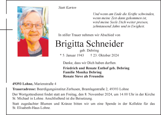 Anzeige von Brigitta Schneider von OM-Medien