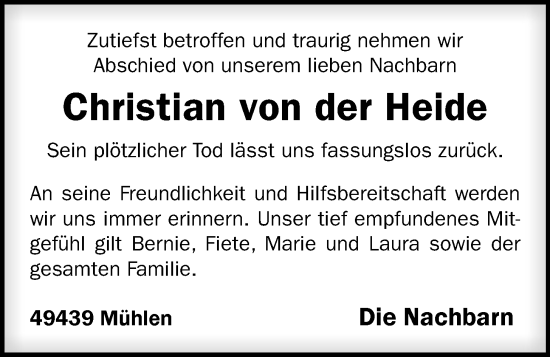 Anzeige von Christian von der Heide von OM-Medien