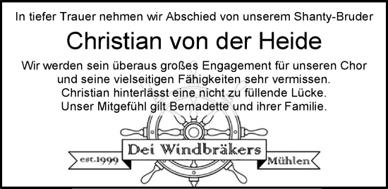 Anzeige von Christian von der Heide von OM-Medien