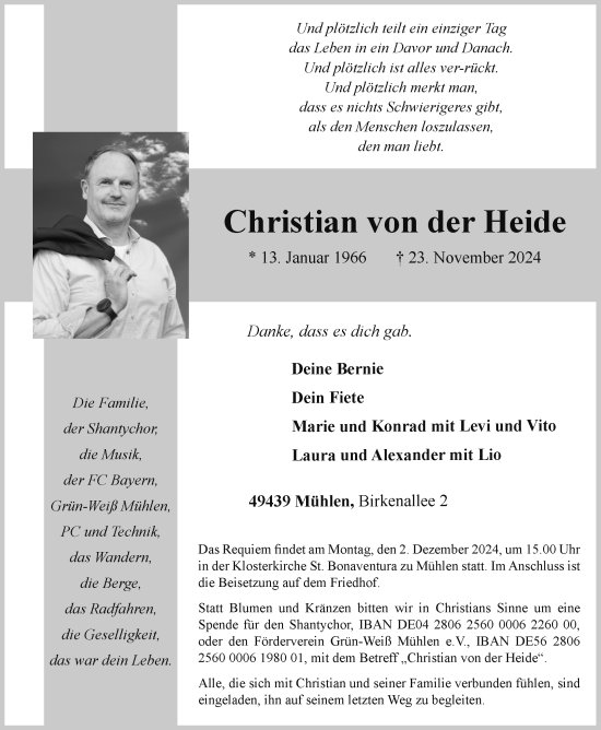 Anzeige von Christian von der Heide von OM-Medien