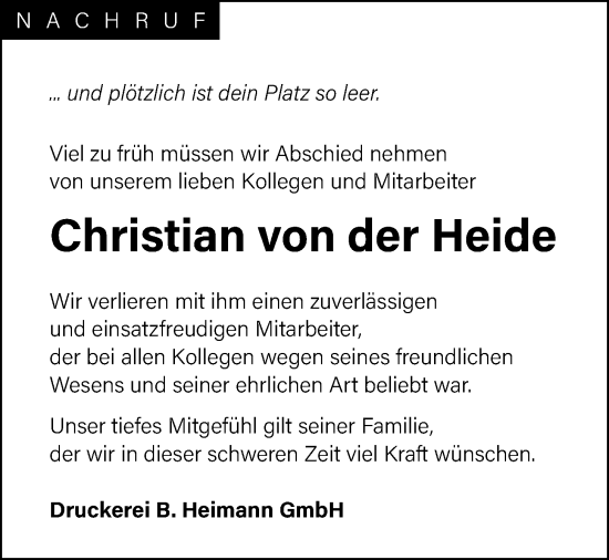 Anzeige von Christian von der Heide von OM-Medien