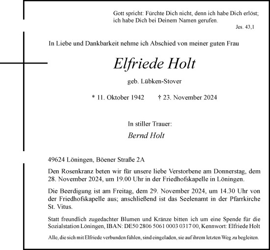 Anzeige von Elfriede Holt von OM-Medien