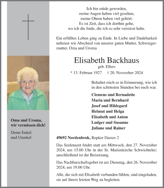 Anzeige von Elisabeth Backhaus von OM-Medien