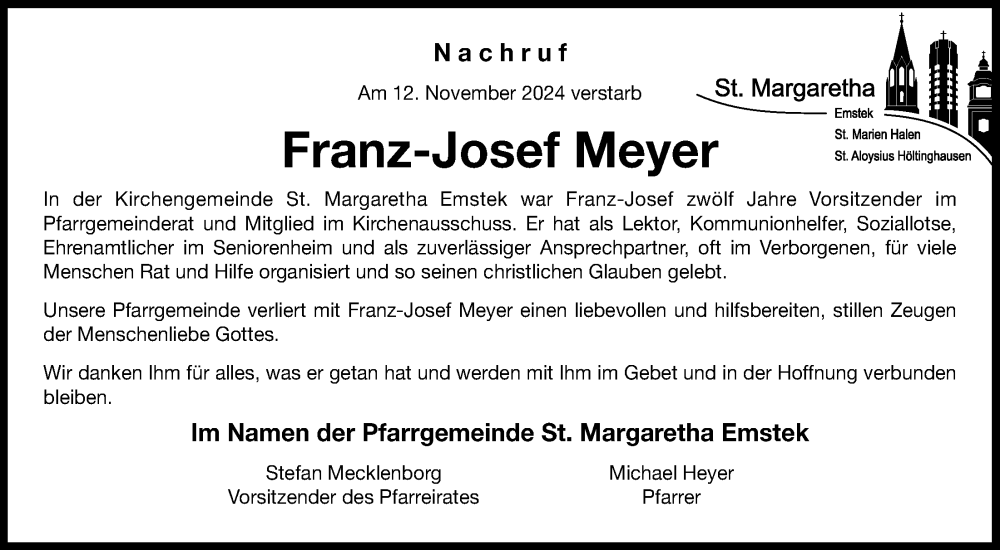  Traueranzeige für Franz-Josef Meyer vom 15.11.2024 aus OM-Medien