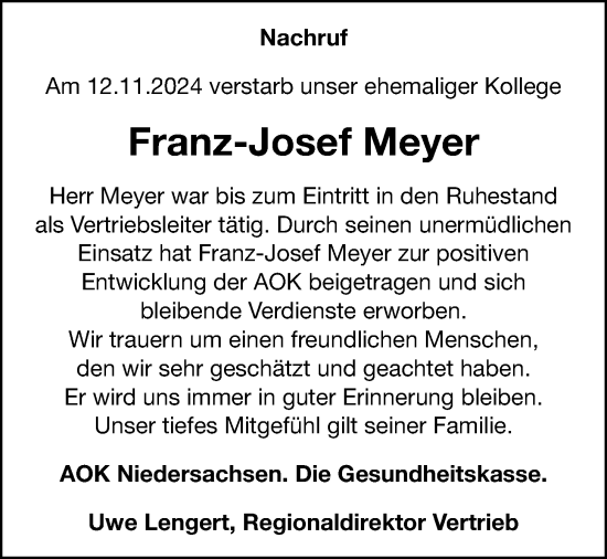 Anzeige von Franz-Josef Meyer von OM-Medien