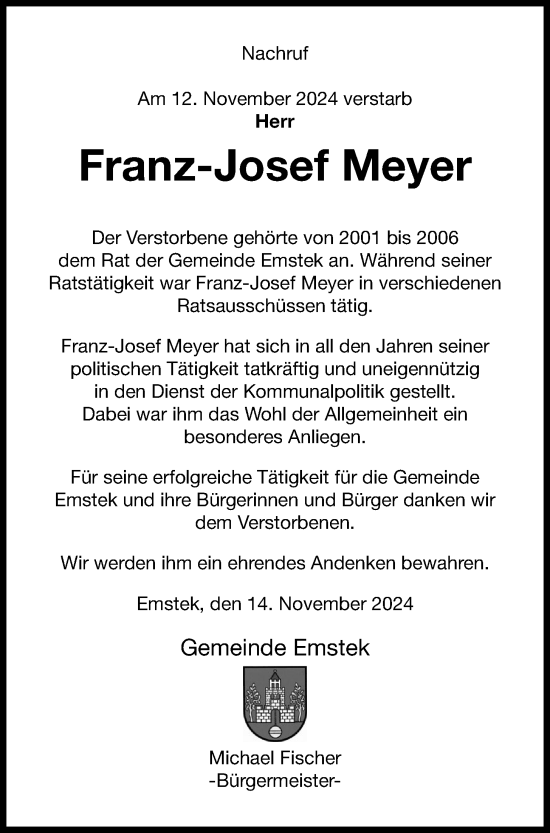 Anzeige von Franz-Josef Meyer von OM-Medien