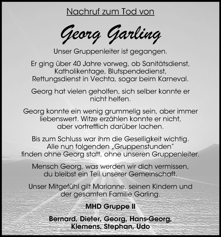  Traueranzeige für Georg Garling vom 27.11.2024 aus OM-Medien