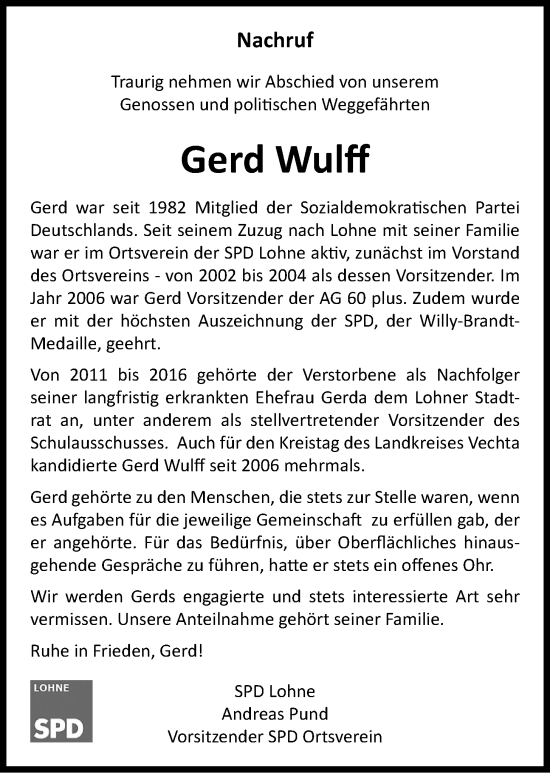 Anzeige von Gerd Wulff von OM-Medien