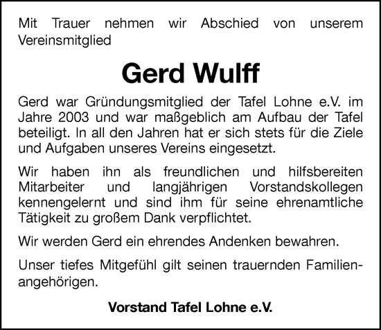 Anzeige von Gerd Wulff von OM-Medien