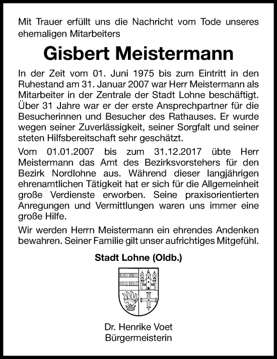 Anzeige von Gisbert Meistermann von OM-Medien