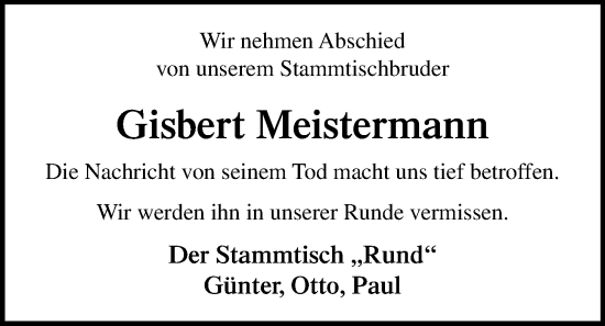 Anzeige von Gisbert Meistermann von OM-Medien