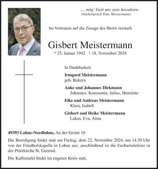 Anzeige von Gisbert Meistermann von OM-Medien