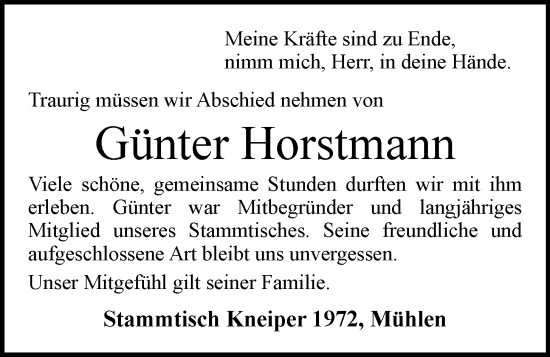 Anzeige von Günter Horstmann von OM-Medien