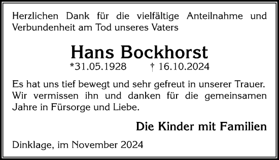 Anzeige von Hans Bockhorst von OM-Medien