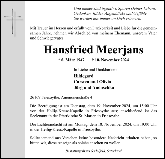 Anzeige von Hansfried Meerjans von OM-Medien