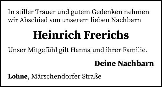 Anzeige von Heinrich Frerichs von OM-Medien