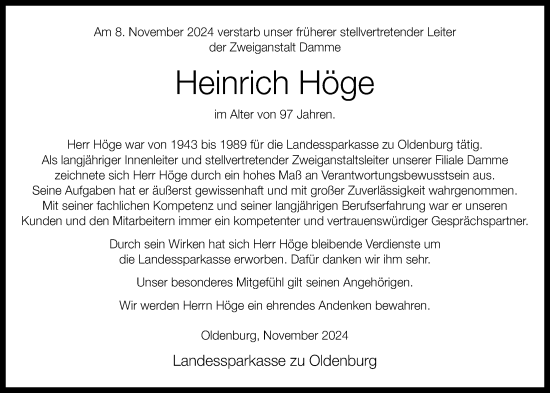 Anzeige von Heinrich Höge von OM-Medien