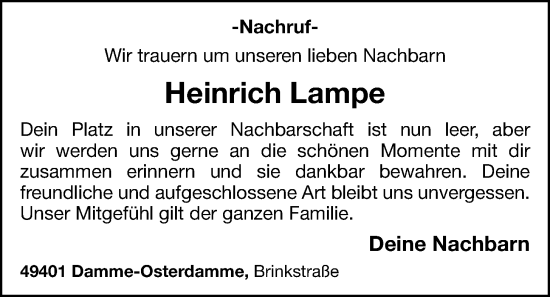 Anzeige von Heinrich Lampe von OM-Medien