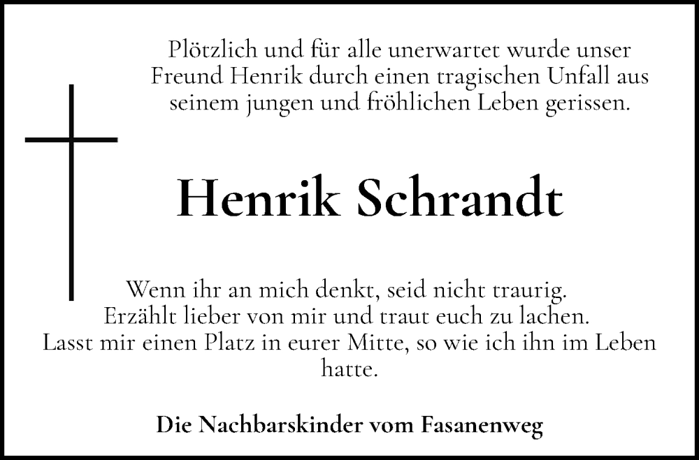  Traueranzeige für Henrik Schrandt vom 28.11.2024 aus OM-Medien