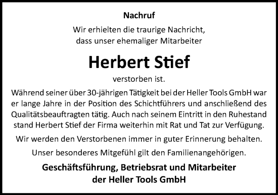 Anzeige von Herbert Stief von OM-Medien