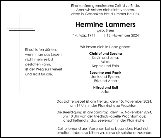 Anzeige von Hermine Lammers von OM-Medien