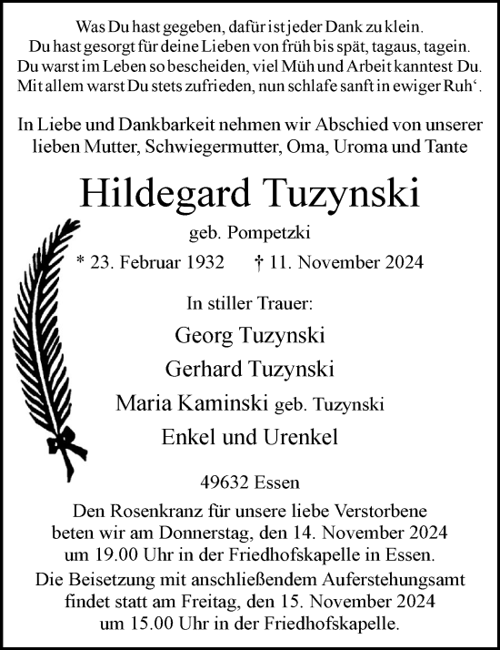 Anzeige von Hildegard Tuzynski von OM-Medien