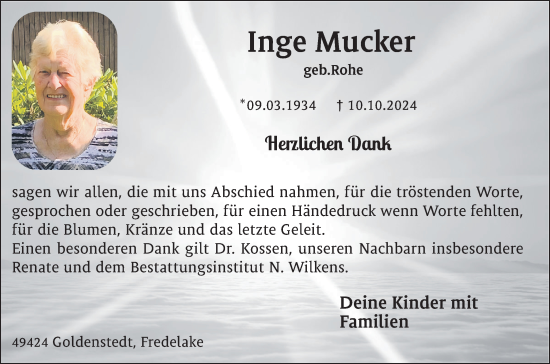 Anzeige von Inge Mucker von OM-Medien