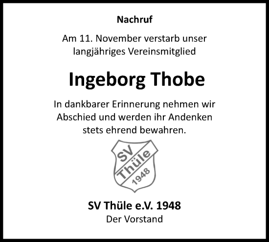 Anzeige von Ingeborg Thobe von OM-Medien