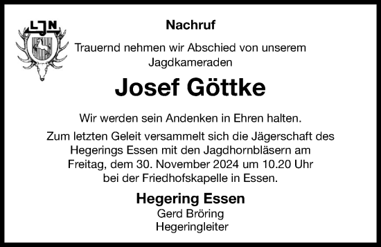 Anzeige von Josef Göttke von OM-Medien