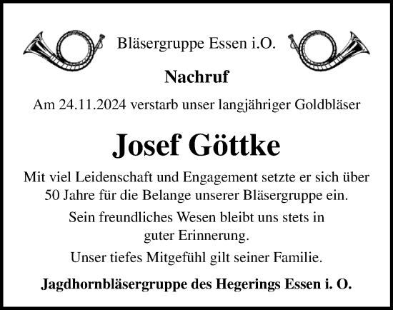 Anzeige von Josef Göttke von OM-Medien